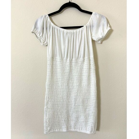Vintage Y2K babydoll Poof New York Shirt white stretch Size L‎ milkmaid ruched - Picture 2 of 12